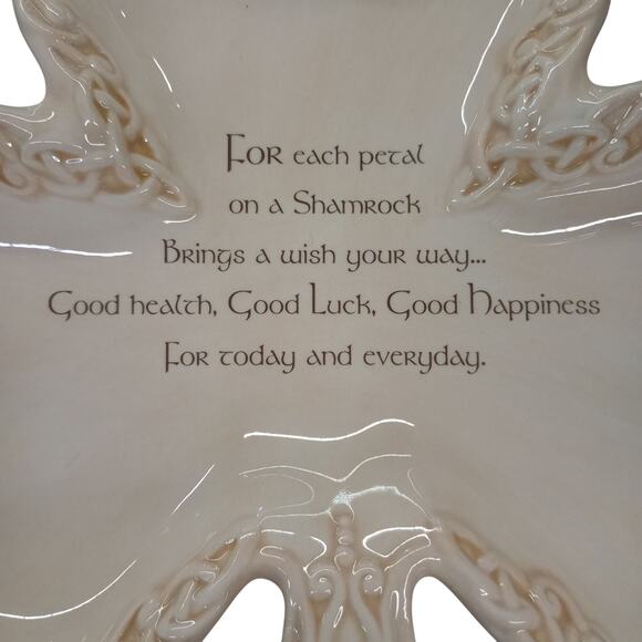 Grasslands Road Celtic Shamrock Clover-Shaped w/ Good Wishes Cookie Candy Dish - Picture 3 of 3